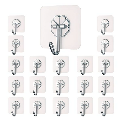 Flower Adhesive Wall Hooks | Set of 20 – No Drill, Waterproof, Transparent – Azarbex