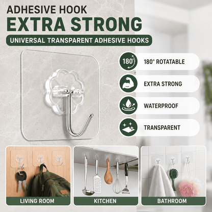 Complete Adhesive Wall Hook Kit | Mop Holder (Set of 4) + Frame Hooks (Pack of 10) + Flower Hooks (Set of 10) – Azarbex